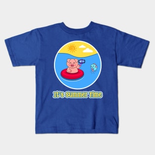 It's Summer Time Cute Pig and Fish Kids T-Shirt